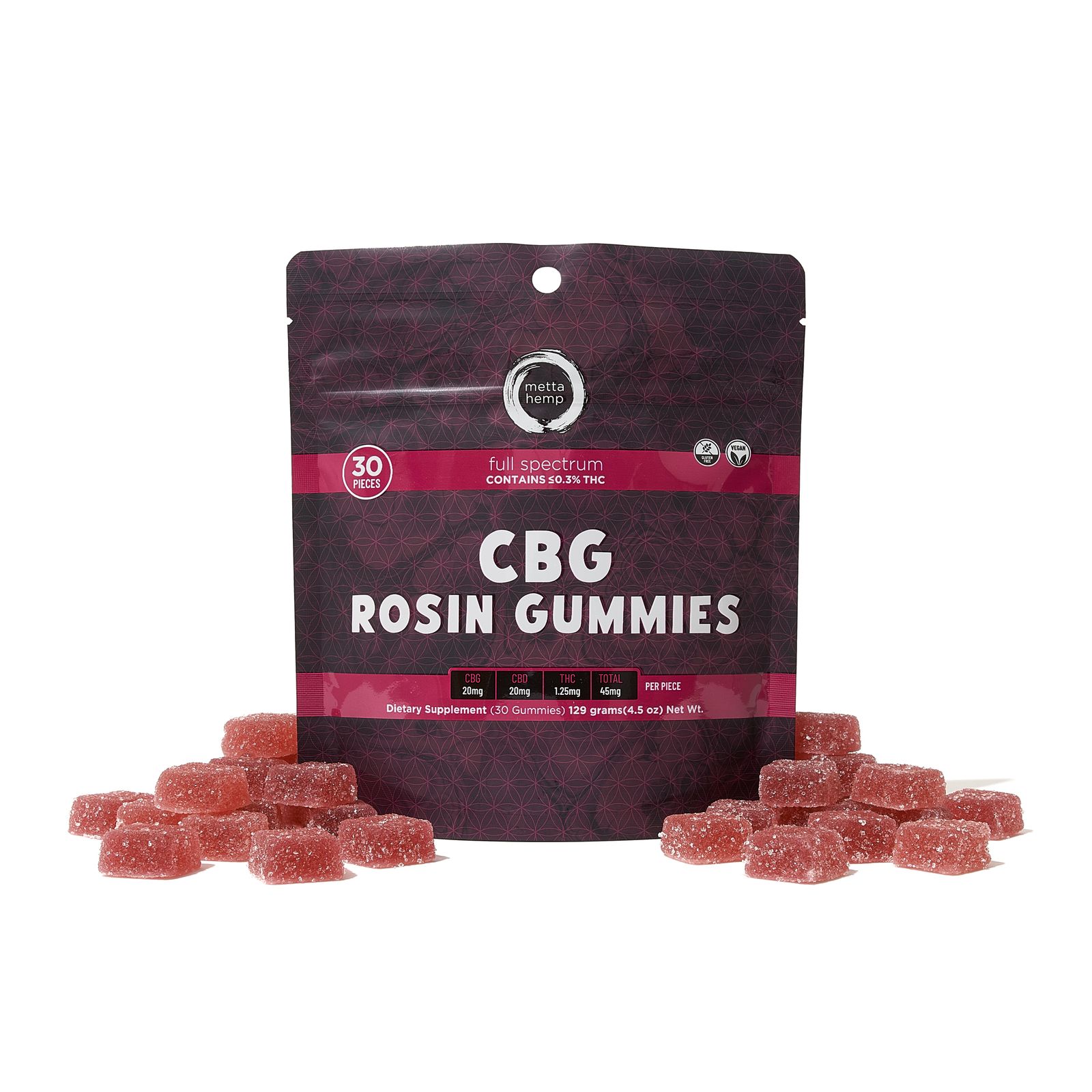 Metta Hemp Full Spectrum CBG Rosin Gummies 1350mg 30ct