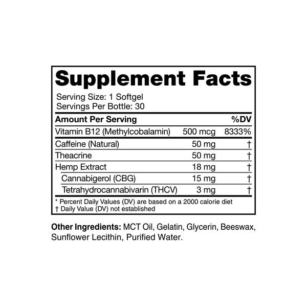 cbdMD THCV CBG Energy Softgels 540mg 30ct Supplement Facts