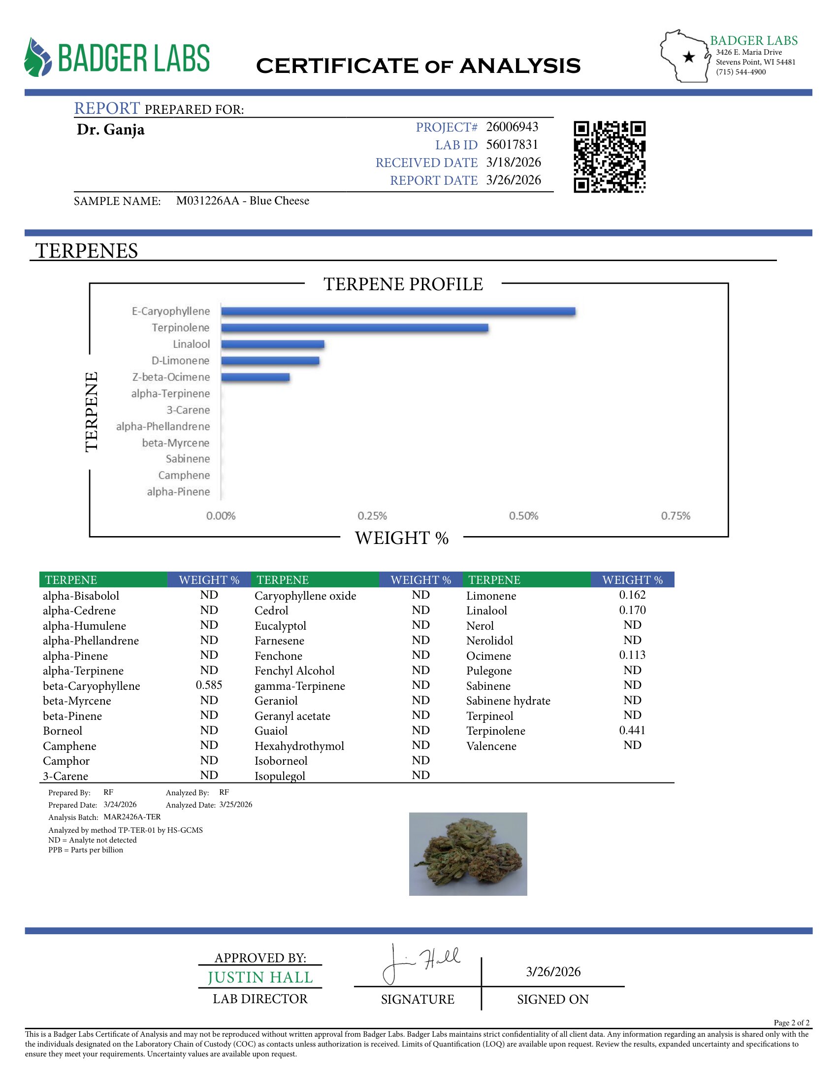 Blue Cheese Terpenes Certificate of Analysis Blue Cheese Terpenes Certificate of Analysis