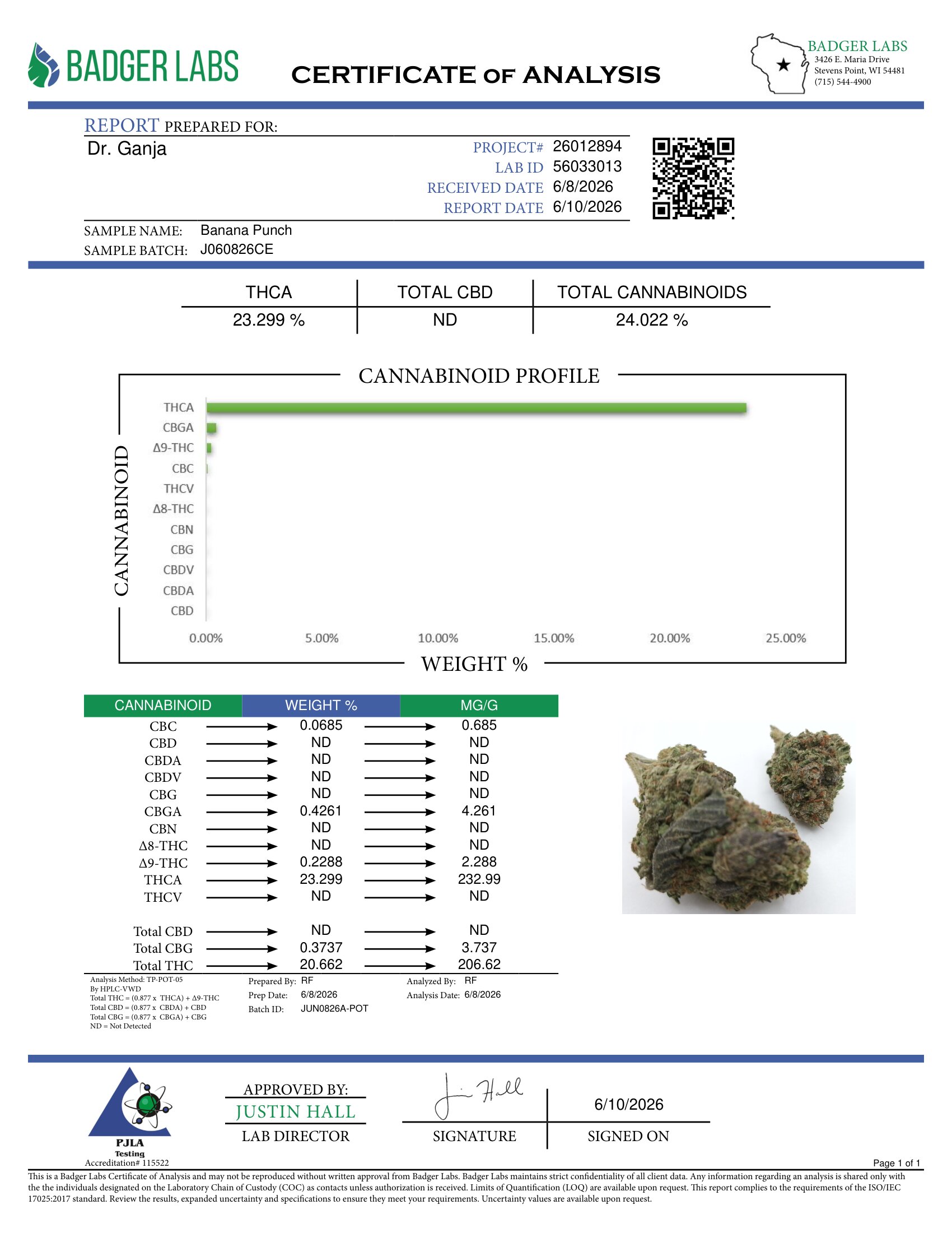 Banana Punch Cannabinoids Certificate of Analysis