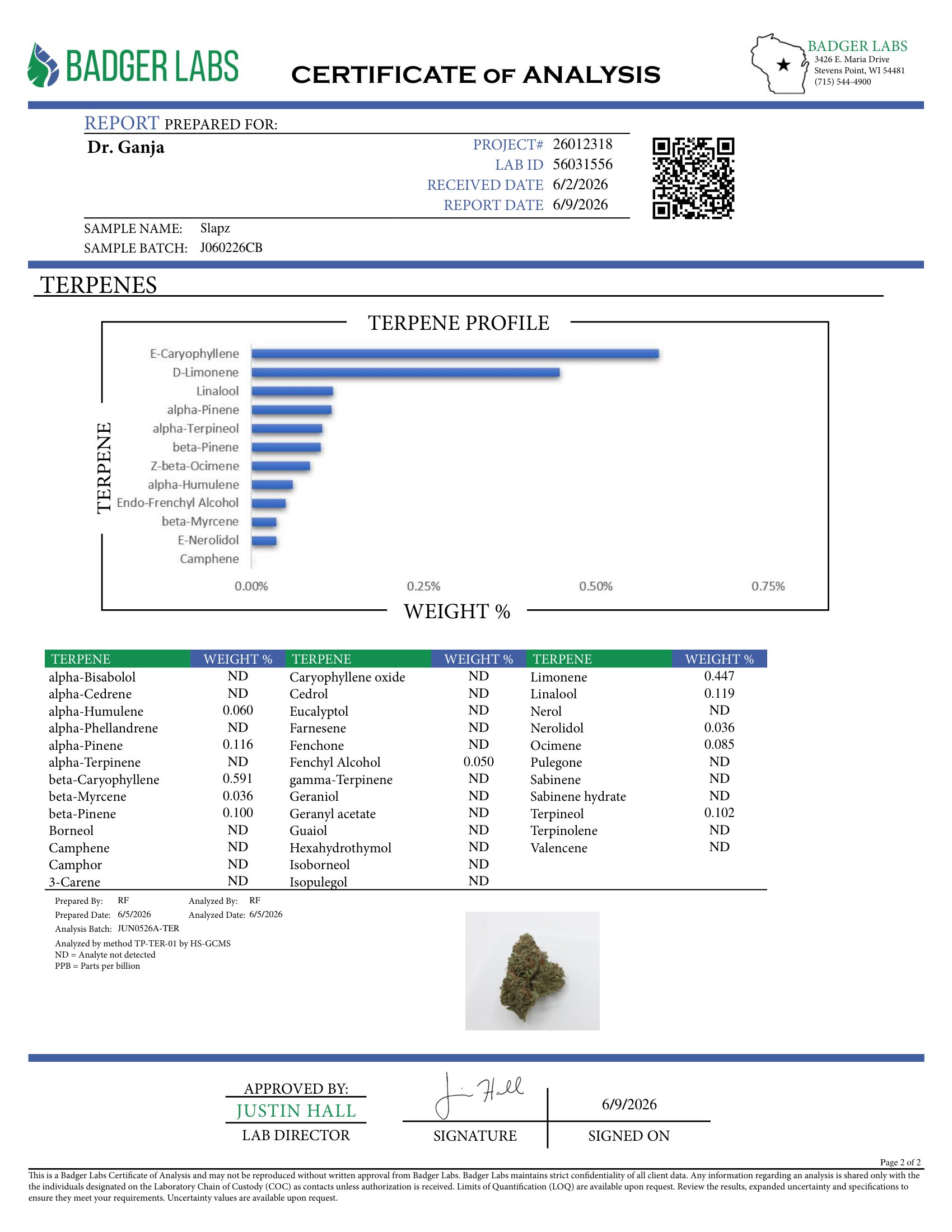 Slapz Terpenes Certificate of Analysis