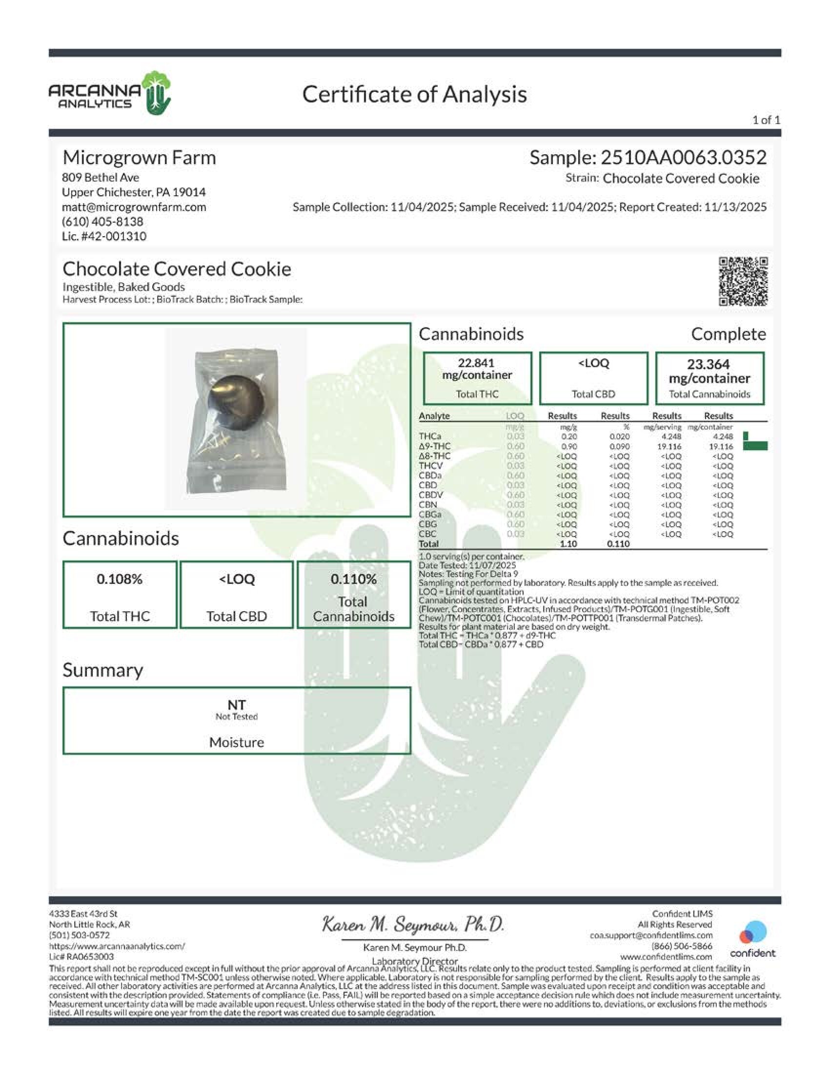 Chocolate Dipped Delta 9 Sandwich Cookies Cannabinoids Certificate of Analysis