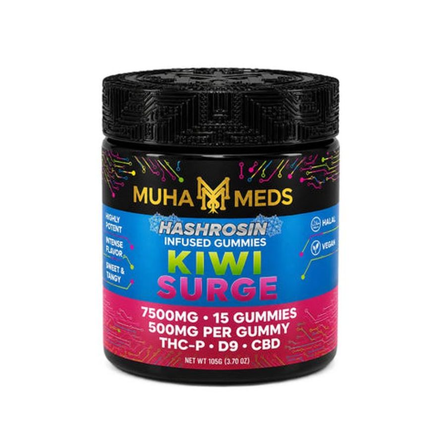 Muha Meds Hash Rosin Infused Gummies Kiwi Surge 7500mg 15ct