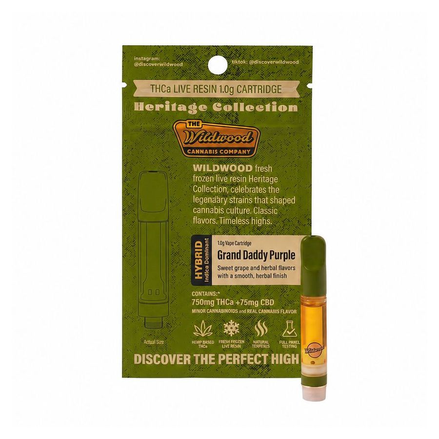 Wildwood Heritage THCA Live Resin Cartridge Grand Daddy Purple 1g